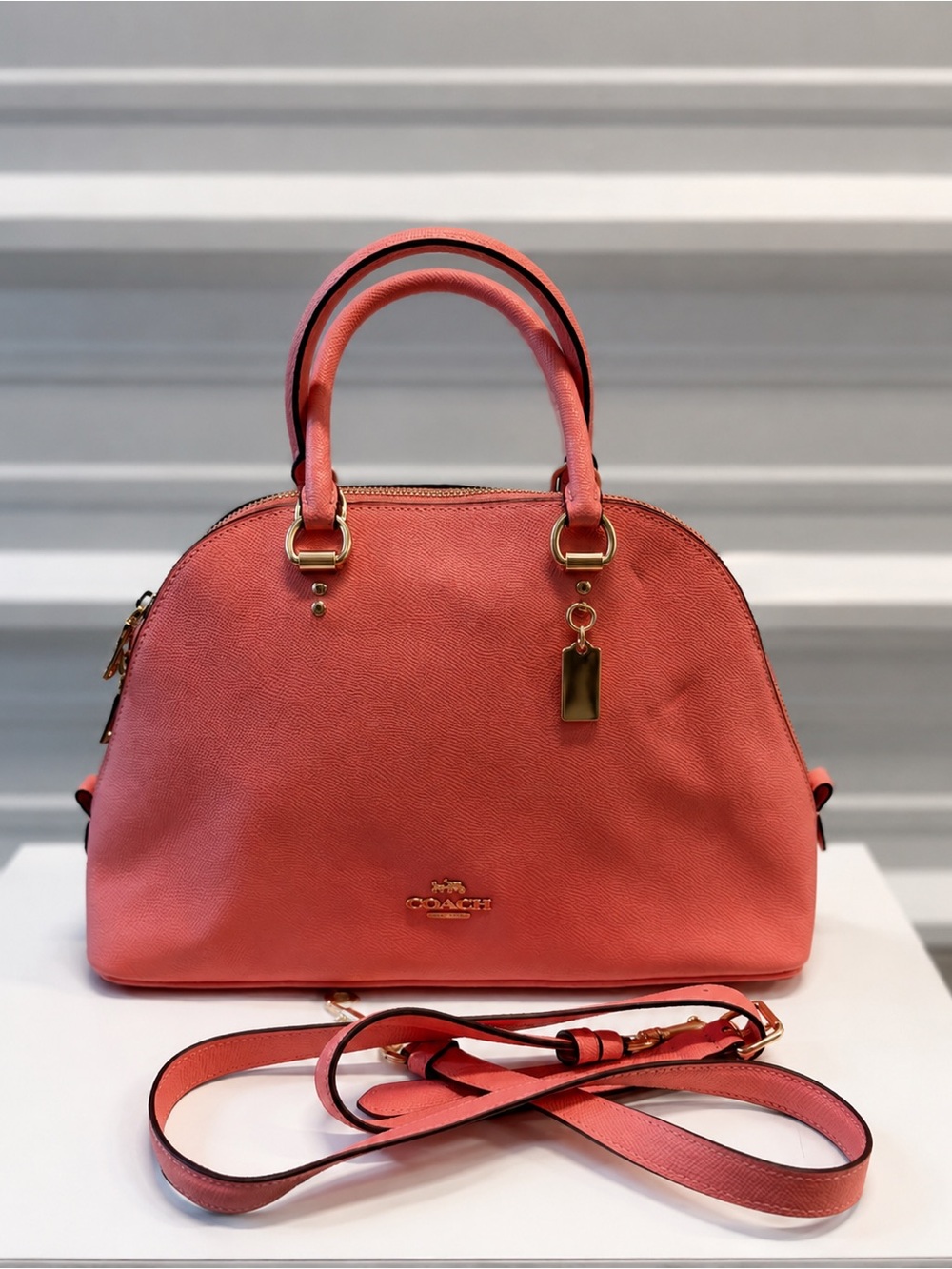 Coach Katy Satchel In Signature Canvas (Pink)